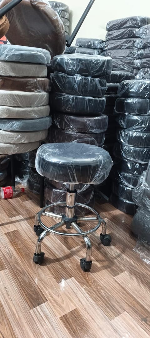 Adjustable Chrome Round Stool with Padded Seat