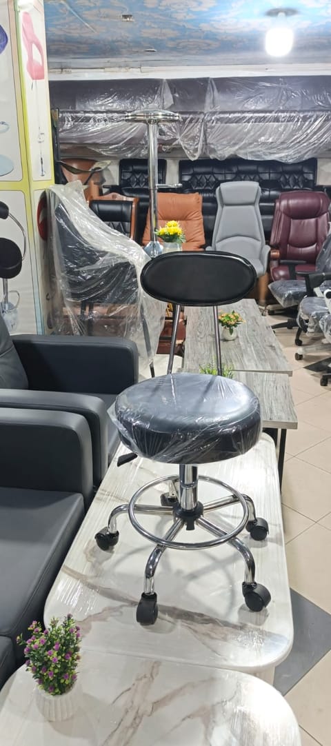 Black Adjustable Bar Stool with Chrome Pedestal